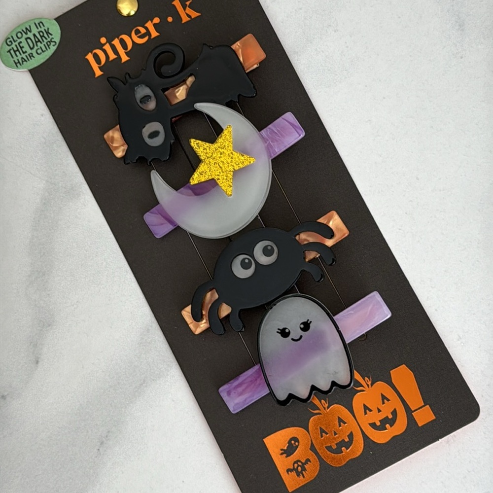 NWT 🌙 👻🐈‍⬛ Piper K Halloween Glow in the dark Hair Clips